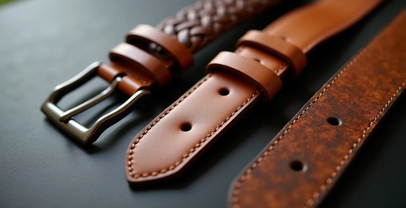 Différentes ceintures en cuir avec textures variées pour mettre en valeur toutes les morphologies