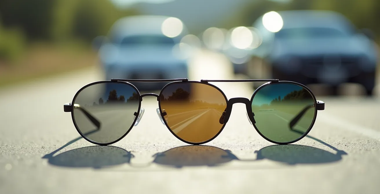 Comparaison visuelle des différentes teintes de verres et leur impact sur la perception de la route