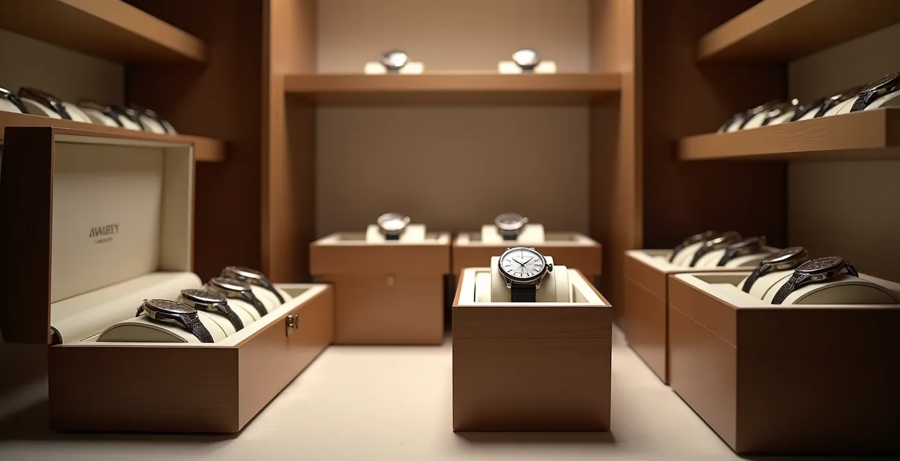 Intérieur d'un coffre-fort avec montres de luxe et système de contrôle d'humidité