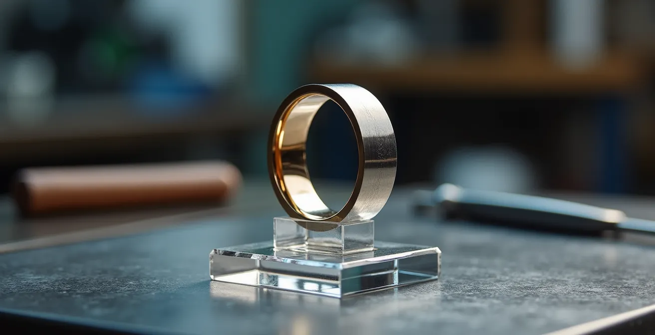 Vue en coupe d'une alliance montrant les différents emplacements possibles pour une gravure