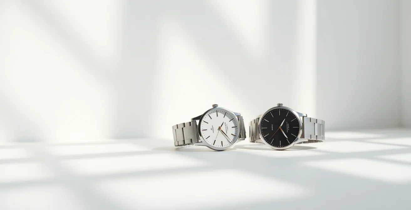 Vue de profil comparative montrant l'épaisseur d'une montre quartz fine versus automatique