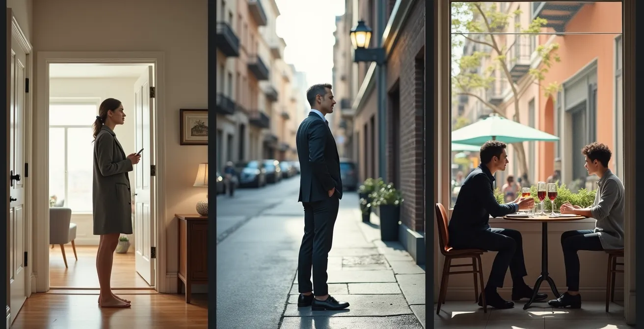 Triptyque montrant l'évolution de la confiance avec un chapeau sur trois jours