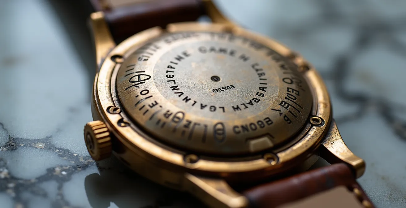 Gros plan sur une montre vintage avec smartphone affichant un certificat numérique flou en arrière-plan