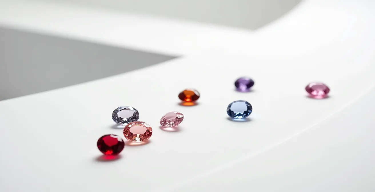 Collection de pierres précieuses rares incluant saphir padparadscha et spinelles