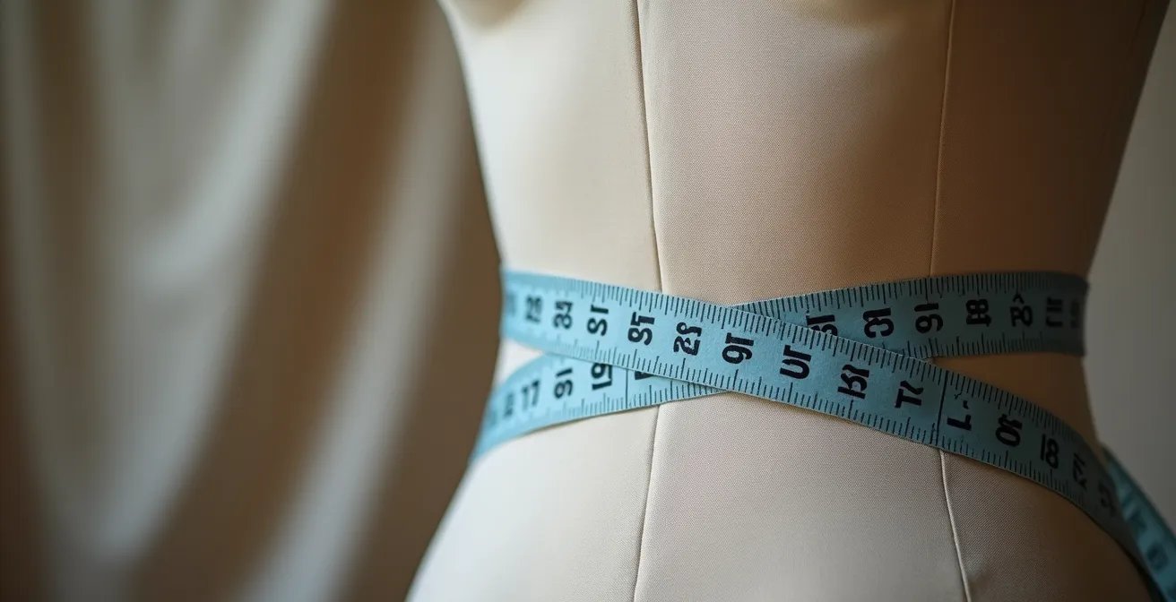 Gros plan sur mètre ruban mesurant différentes parties du corps pour souligner la précision nécessaire.