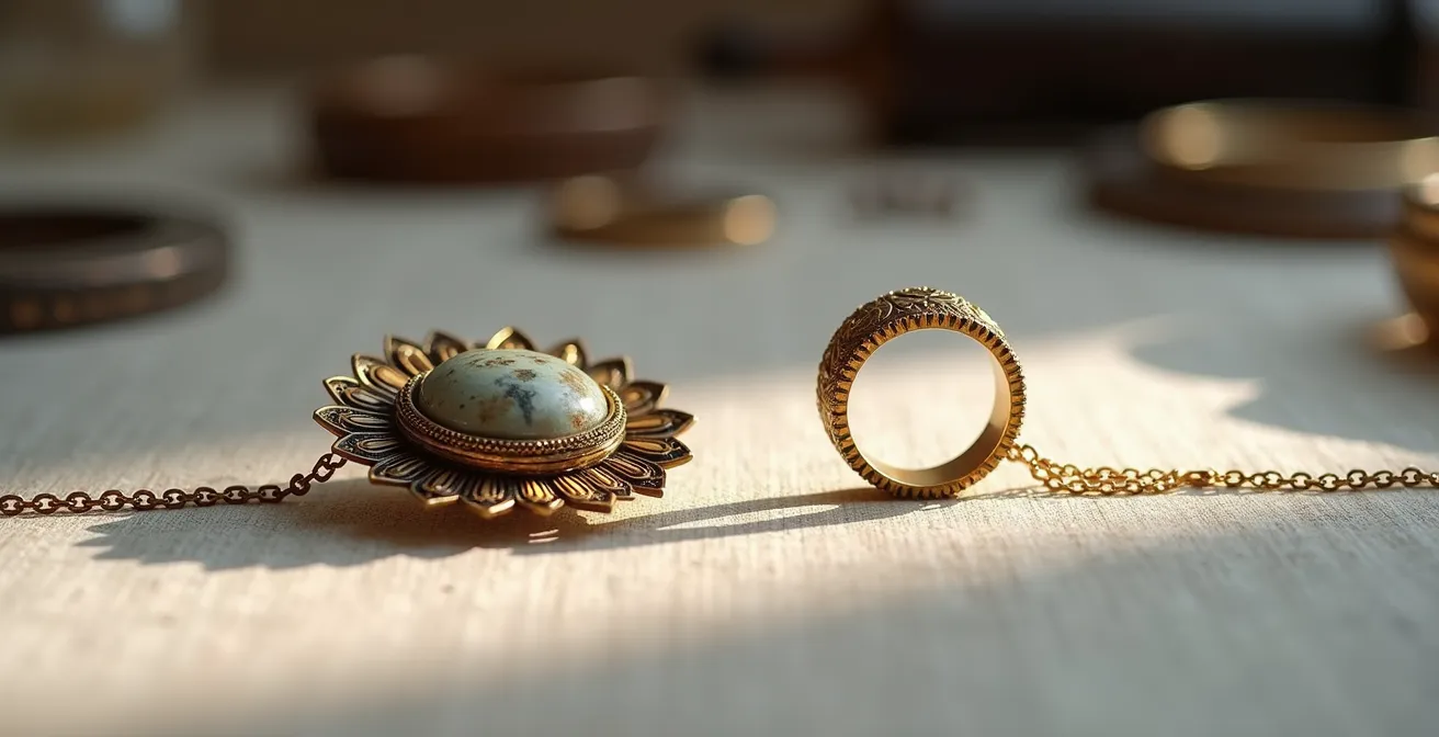 Bijoux anciens et modernes côte à côte montrant l'évolution du design