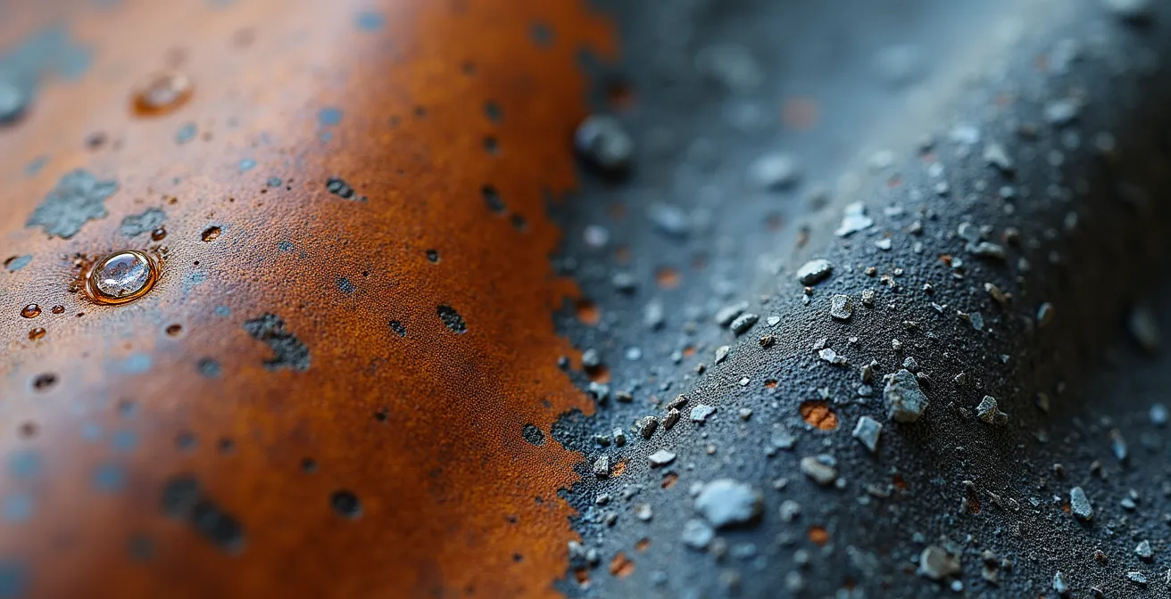 Comparaison macro de textures de cuir patiné et polyester usé montrant les différences de vieillissement